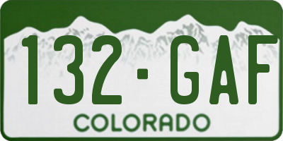 CO license plate 132GAF