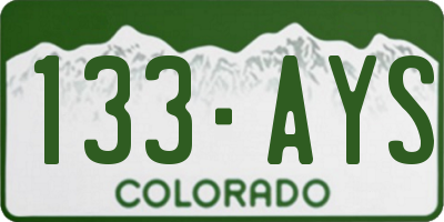 CO license plate 133AYS