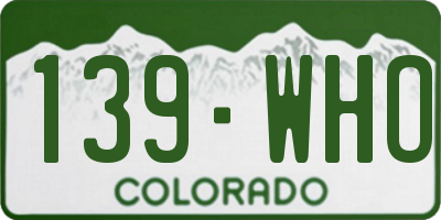 CO license plate 139WHO