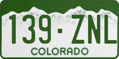 CO license plate 139ZNL