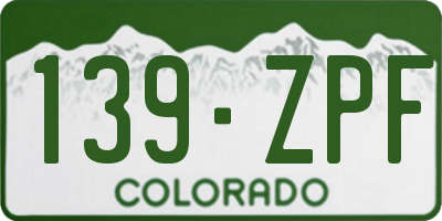 CO license plate 139ZPF