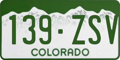 CO license plate 139ZSV