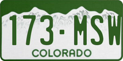 CO license plate 173MSW