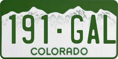 CO license plate 191GAL