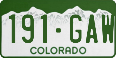 CO license plate 191GAW