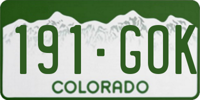 CO license plate 191GOK