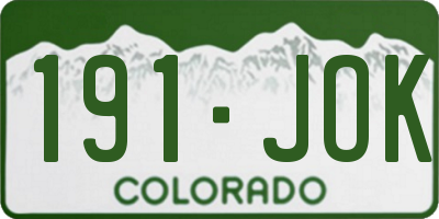 CO license plate 191JOK