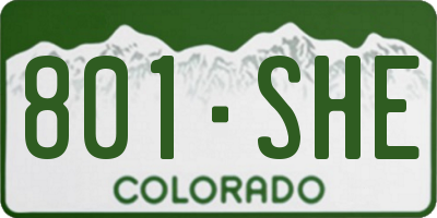 CO license plate 801SHE