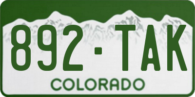 CO license plate 892TAK
