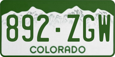 CO license plate 892ZGW