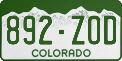 CO license plate 892ZOD