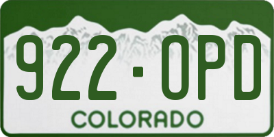 CO license plate 922OPD