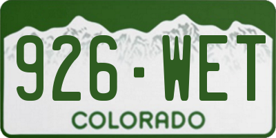 CO license plate 926WET