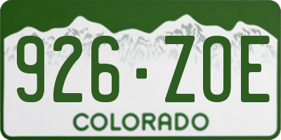 CO license plate 926ZOE
