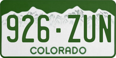CO license plate 926ZUN