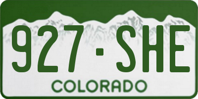 CO license plate 927SHE
