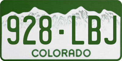 CO license plate 928LBJ