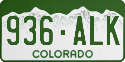 CO license plate 936ALK
