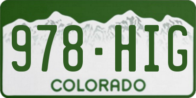 CO license plate 978HIG