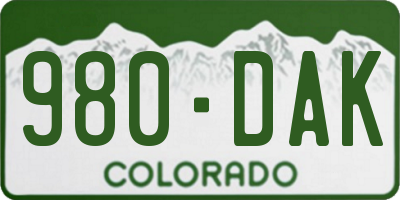 CO license plate 980DAK