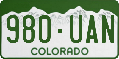CO license plate 980UAN