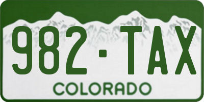 CO license plate 982TAX