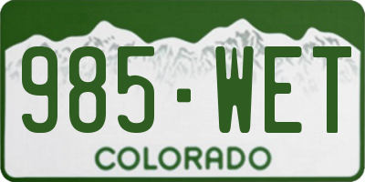 CO license plate 985WET