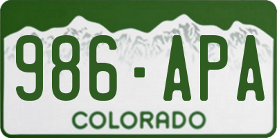 CO license plate 986APA