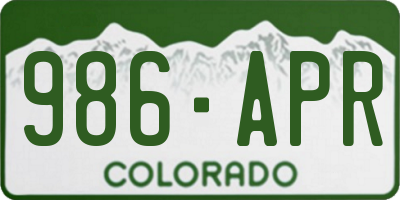 CO license plate 986APR