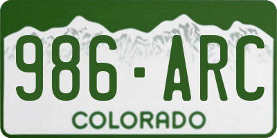 CO license plate 986ARC