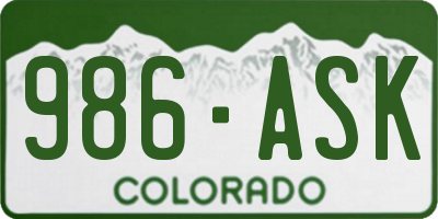 CO license plate 986ASK