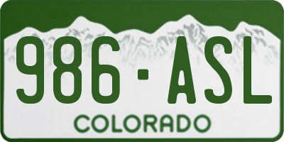 CO license plate 986ASL