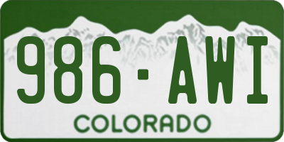 CO license plate 986AWI