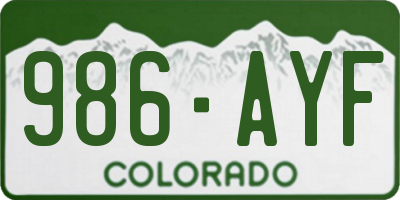 CO license plate 986AYF