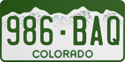CO license plate 986BAQ