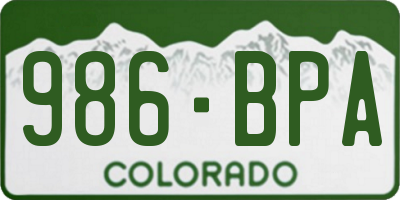 CO license plate 986BPA