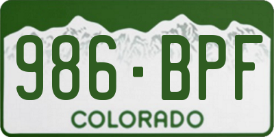 CO license plate 986BPF