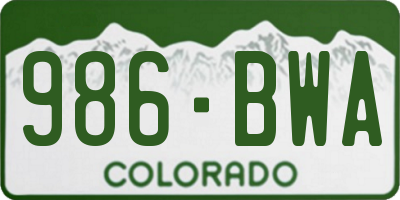 CO license plate 986BWA