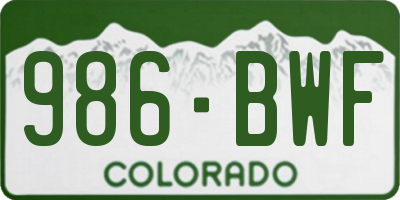 CO license plate 986BWF
