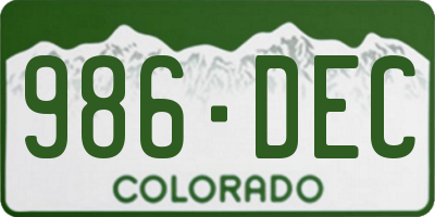 CO license plate 986DEC