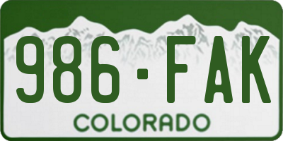 CO license plate 986FAK