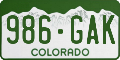 CO license plate 986GAK