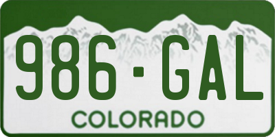 CO license plate 986GAL