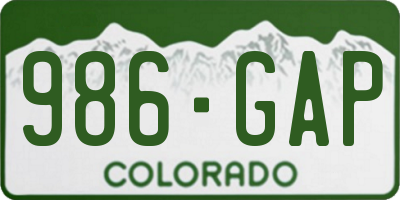 CO license plate 986GAP
