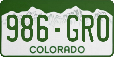CO license plate 986GRO
