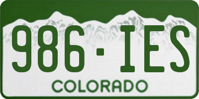 CO license plate 986IES