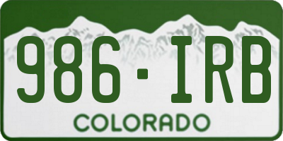 CO license plate 986IRB
