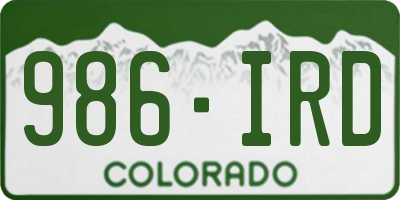 CO license plate 986IRD