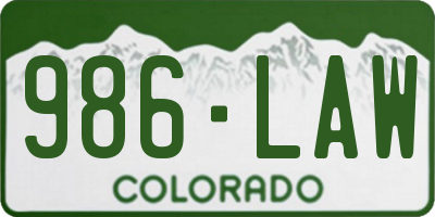 CO license plate 986LAW