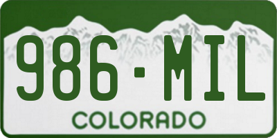 CO license plate 986MIL